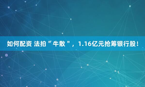 如何配资 法拍＂牛散＂，1.16亿元抢筹银行股！